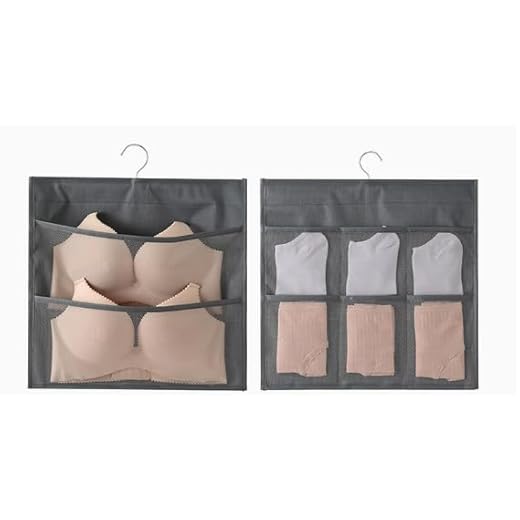 Enlarged Closet Hanging Bra Organizer with Rotating Metal Hanger, Dual Sided Wall Shelf Wardrobe Mesh Pockets Hanging Storage Bag for Bra Socks Underwear Underpants