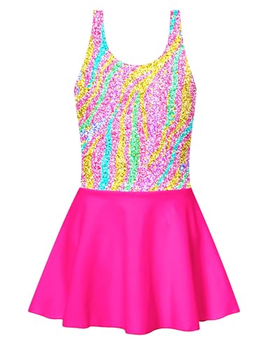 Image of Yousie Girls Swimsuit One Piece Tropical Kids Bathing Suit Swimwear Adjustable Swim Dress 5-9 Years