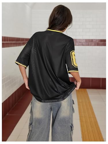 Image of SOLY HUX Jersey Shirts for Women Number Graphic Print V Neck Baggy Tees Hip Hop Streetwear