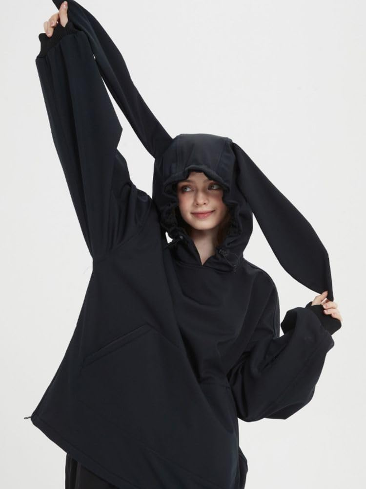 Doorek Iconic Rabbit Fleece Hoodie Oversized Ski Snowboard Snow Sweaters Snow Clothes with Pocket