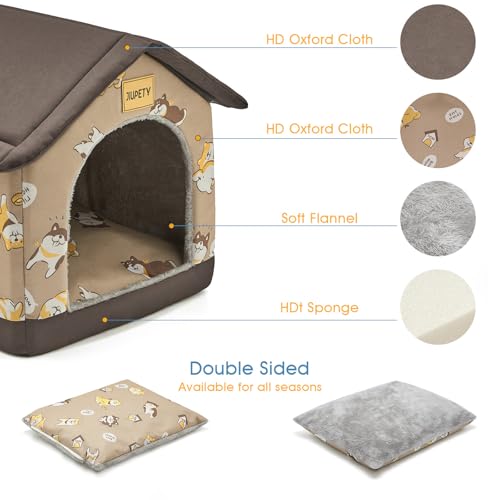 Jiupety Hundehütte Innen, 2XL Größe Indoor Hundehütte für große Hunde, Warme Höhle Schlafnest Bett für Katzen und Hunde, Braun