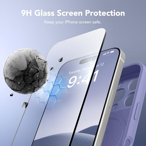Image of Magnetic for iPhone 16 Pro Max Case, Compatible with MagSafe, [Full Camera Protection] [Screen Protector] Silicone Shockproof Protective Phone Case for iPhone 16 Pro Max, Lavender Gray