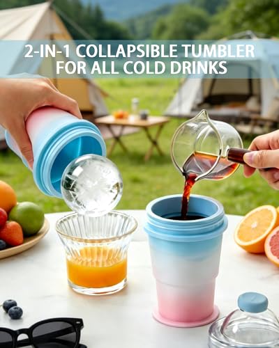 JODUY 2-in-1 Collapsible Silicone Tumbler & Ice Ball Maker with Straw - image 2