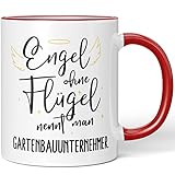 JUNIWORDS Tasse, Engel ohne Flügel nennt man Gartenbauunternehmer, Rot (5164148)