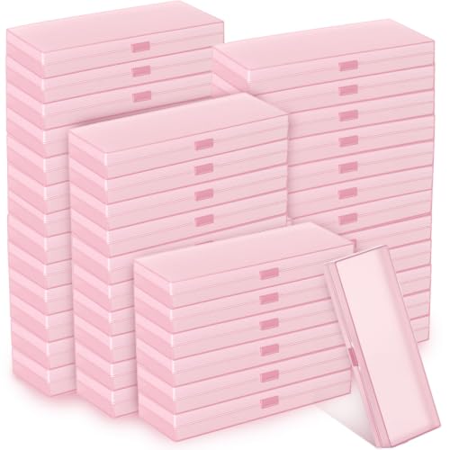 Image of Fainne 80 Pieces Back to School Plastic Pencil Boxes Pencil Case Bulk Frosted Clear Multi Colored Pens Holder Stackable Container with Lid & Snap for Stationery Office Classroom(Pink)