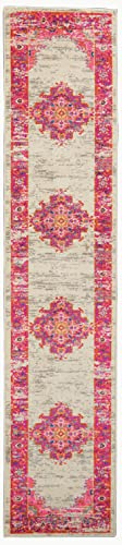 Nourison Passion Ivory/Fuchsia 2'2" X 7'6" Area -Rug, Boho, Traditional, Easy -Cleaning, Non Shedding, Bed Room, Living Room, Hallway, (8' Runner) #TOP2