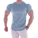 Magiftbox Mens Muscle Cotton Lightweight Workout Short Sleeve T-shirts Gym Sweat Tee T24_SkyBlue_US-XL