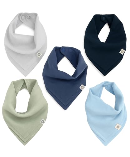 Image of Kishu Baby Indi Organic Baby Bandana Bibs – Fairtrade 4-Way Reversible Drool Bibs for Boys & Girls – Unisex (Set of 5)