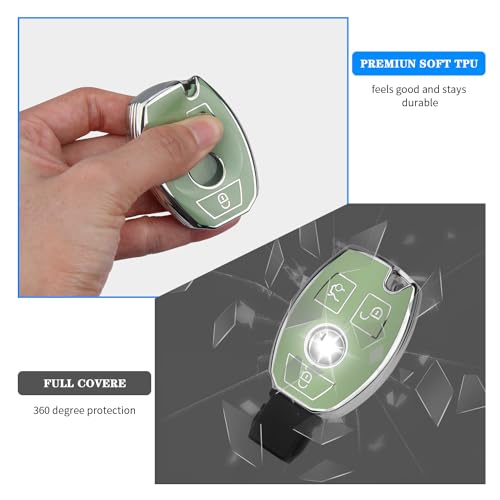 Image of QBUC for Mercedes Benz Key Fob Cover with Keychain (Green)