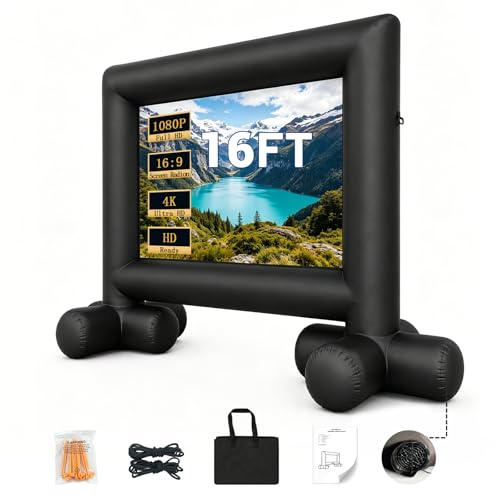 JumpYeah 16FT Inflatable Projector Screen Large Outdoor Movie Screen with Built-in Air Blower, Big Screen for Movie Night Game Parties