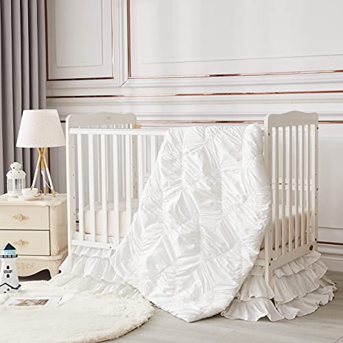 Brandream Crib Skirt Triple Layer Cotton Nursery Bed Skirt for Baby Girls Boys Toddler Bedskirt Solid White Dust Ruffle by Brandream - Image 5