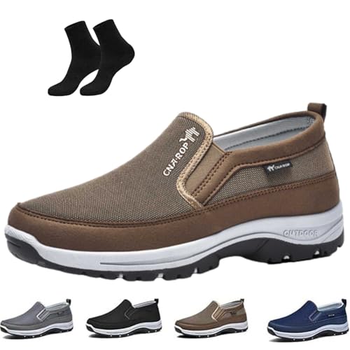 Auguscare Shoes Men, Orthowalkway Mens Shoes, Men's Arch Support Slip-On Canvas Loafers, Outdoor Mesh Breathable Non Slip Orthopedic Sneakers