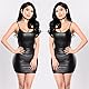 ROSVAJFY Sexy Leder Minikleid Damen Ärmelloses Kurzes Kleid Wetlook, Rückenfreie Babydoll Dessous Metallisches, Bodycon Kleid (DE/NL/SE/PL, Alphanumerisch, Einheitsgröße, Regular, Regular, Schwarz)