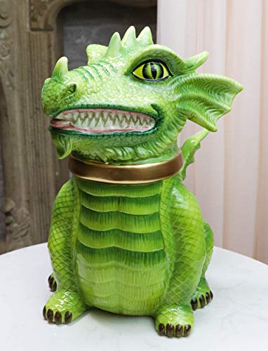Ebros Medieval Vigilante Fantasy Green Dragon Warrior - Tarro de cerámica para galletas de 10 pulgadas de alto, coleccionable, accesorio de comedor, figura cómica de mazmorras y dragones Cover