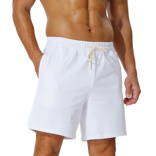 AIMPACT Men's Cotton Workout Shorts 7" Sweat Athletic Gym WhiteXXL