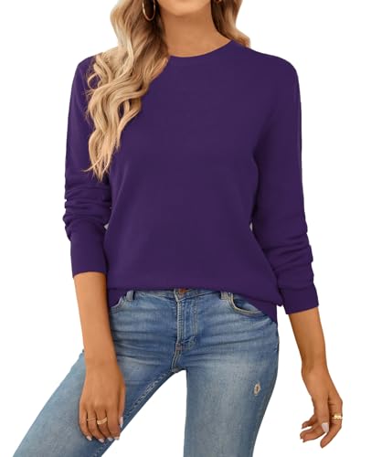 Image of QUALFORT Women's 100% Cotton Sweater, Basic Lightweight Long Sleeve Pullover
