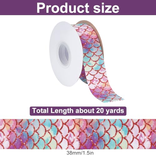 MAYJOYDIY Mermaid Scales Ribbon Fish Scale Grosgrain Ribbon 3.8cm×18m Colorful Fabric Ribbons Polyester Ribbon Clothes Bags Hats Party Decor Gift Wrapping Invitation Cards Bows Making - Image 2