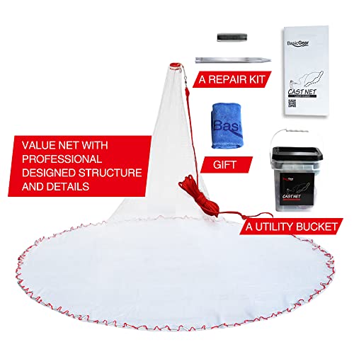 image for BasicGear Cast Net | Zinc Iron, 10ft Radius, 1/2 inch Mesh for Freshwa