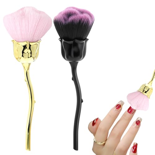 Nogeqi 2PCS Nail Dust Brush Powder Remover Large Acrylic Nail Art Dust Brushes Rose-Shaped Fluffy Duster Brush for Nail Dust Collector Trimming Cleaning Makeup Brush Tools Pink Black