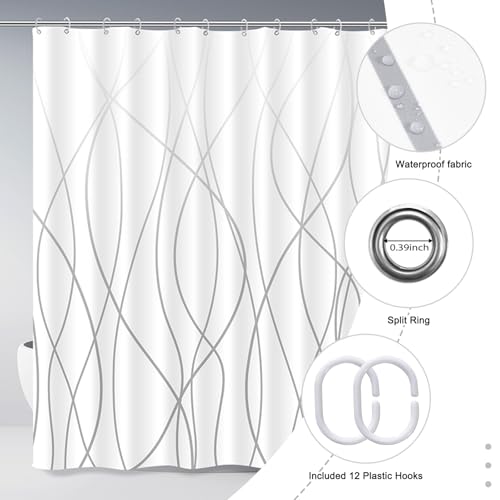 Punkray Striped Shower Curtain for Bathroom, Ombre Grey White, 72"W x 72"L by Punkray - Used condition - Image 5