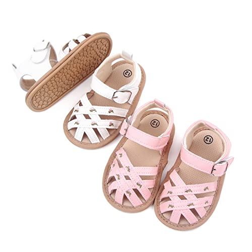 Infant Girls Baby Newborn Summer Sneakers Cute Flower Embroidery Design Walking Sandals Flat Bottom Girls Slides Size 22