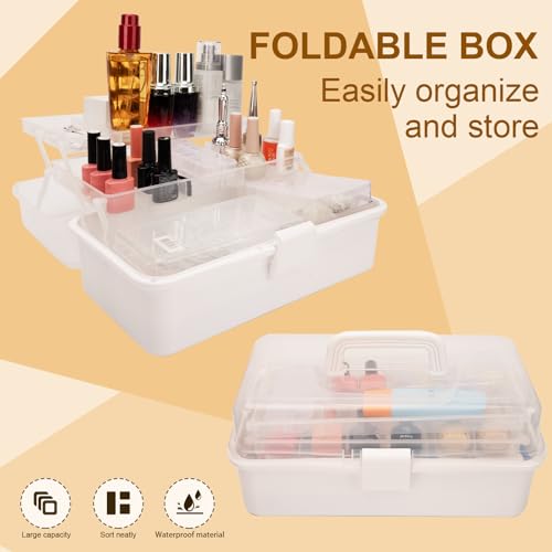 Image of VZZNN 2 Pack 3 Layer Plastic Storage Box Organizer with Handle, Portable Art Craft Supply Tool Box for Sewing, Medication, Hair Accessories, Nail, Office and Home Use - White