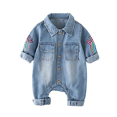 Alunsito Bébé garçon fille vêtements Denim barboteuse une pièce à manches longues arc-en-ciel combinaison boutonnée body arc-en-90 12-18 mois Cover