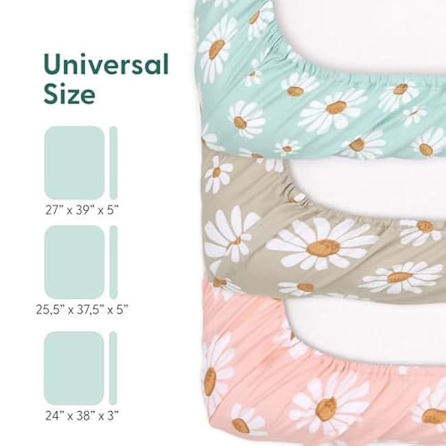 The Peanutshell 3-Pack Fitted Playard Sheets - Soft & Breathable Baby Girl Mini Crib Sheets, Pack N Play Mattress, Fits Standard Playard Pack Play Mattresses - Daisy Dreams