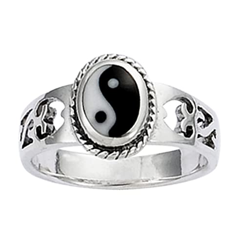 Les Trésors De Lily [R1568 - Bague Argent 'Yin Yang' Blanc/Noir - 10x7 mm Cover