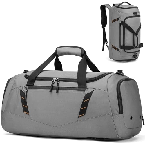 TONRUYN Reisetasche Herren Sporttasche Mittelgroß 40L Weekender Reise Tasche Rucksack mit Schuhfach Nassfach Trainingstasche Damen Saunatasche für Wochenend Reisen, Gym, Grau