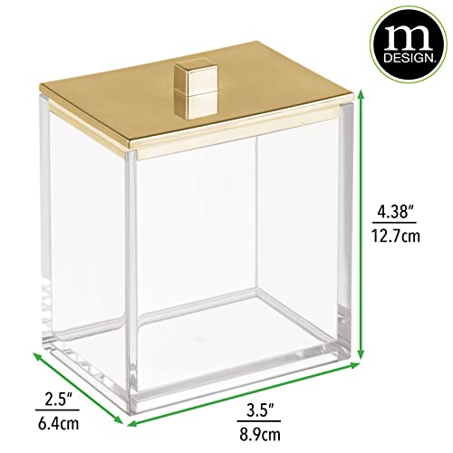 Mdesign Plastic Rectangle Apothecary Canister - Organizer For Bathroom Vanity Countertop Shelf Decor - Holds Cotton Swabs, Soap, Makeup, Bath Salts - Lumiere Collection - 3 Pack - Clear/Soft Brass #TOP4