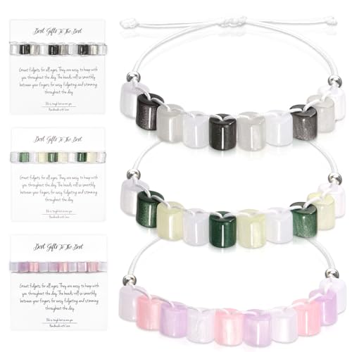 SMAODSGN 3 Pack Fidget Bracelet for Women Anxiety Relief Jewelry Resin Colored Beaded Bracelet Adjustable Strand Anxiety Spinner Healing Handmade Jewelry Gift for Girls Teens Friends Relief Stress