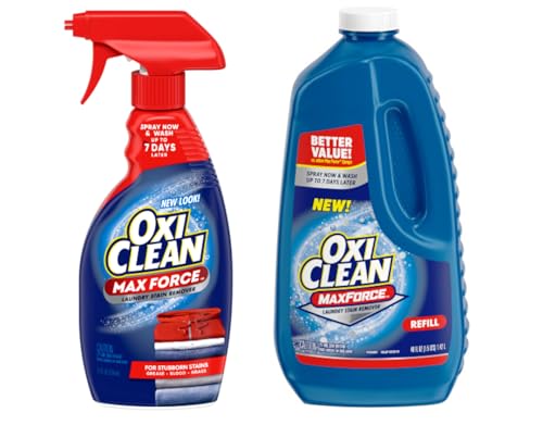 OxiClean Max Force Laundry Stain Remover Spray, 12 fl oz + 48 Fl Oz Refill Bottle Kit 60 Fl Oz Total