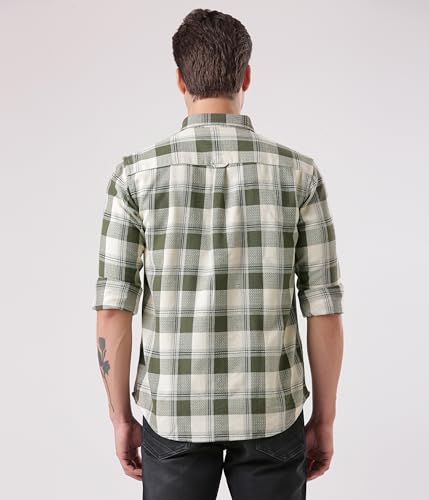Image of TURMS Men's Casual Checks Shirts, Odor Control, Moisture Wicking, Button Down Collar, Cool Tech Cotton Fabric, Tailored Fit, Full Sleeve