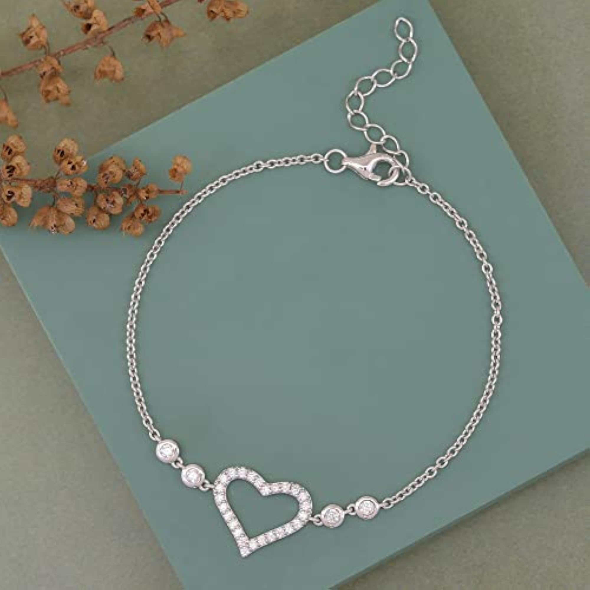 Women's 925 Silver Adjustable Love Heart Shape Bracelet, Gift