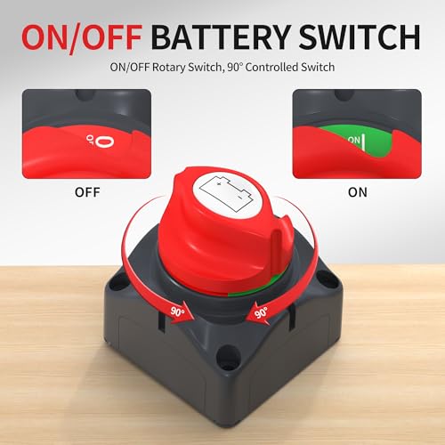 Image of Top Post Battery Disconnect Switch 12V-48V Battery Disconnect Switch 12 Volt Waterproof Cut Off Switch Positive On /Off for Marine Car RV Boat ATV UTV Vehicles