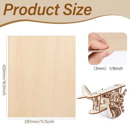 Pavlleen 12 Stück A3 Sperrholzplatte 3mm,Holzplatten zum Basteln,Hochwertige Multiplex Platten,Holz Platten,42x30cm Holzplatte,für Malen,Laserbearbeitung,Bastelarbeiten,Modellbau