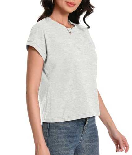Womens Crop Tops Cap Sleeve Cotton T Shirts Crewneck Loose Fit Trendy Tee Summer Workout Tops 20254