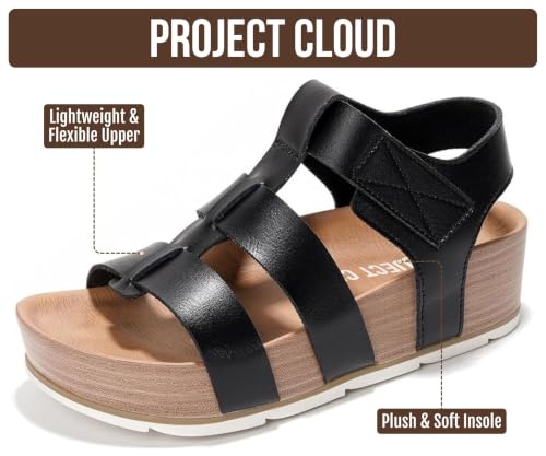 Image of Project Cloud Platform Sandals Women - Strappy Wedges with Comfortable Plush & Soft Insole - Lightweight & Non Slip Platform Sandals for Women 2026