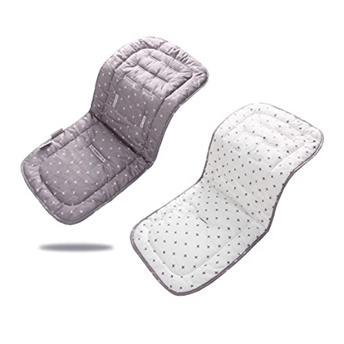 Image of Baby Stroller Cushion,Infant Car Seat Insert-Reversible Universal Breathable and Soft Newborn seat Liner for Stroller,100% Cotton Seat Pad Liner for Newborns-34x78cm,1 Pack(White+Grey Cross)