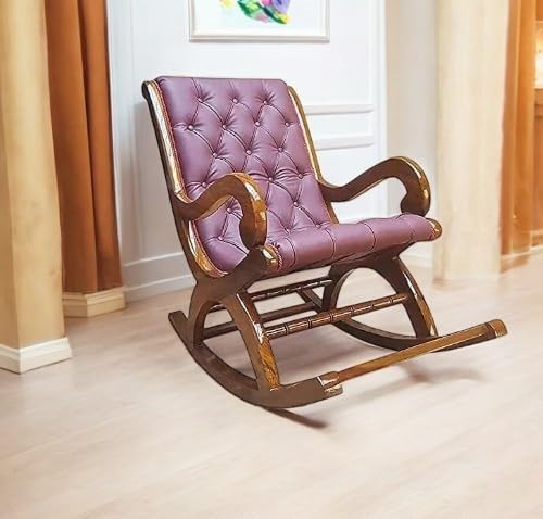 Image of Solid Sheesham Wood Rocking Chair for Living Room | Ergonomic Resting Chair for Relaxing and Pregnant Women (Black) (Purple)