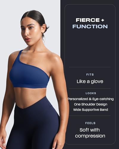 Image of Aoxjox Astoria One Shoulder Sports Bra | asymmetrical workout top, women's fitness training gym yoga crop tank, 4-way stretch, moisture-wicking