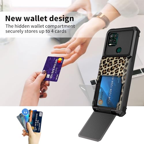 for Motorola Moto G Stylus 5G 2021 Wallet Case with Flip Card Holder for 4-6 Cards, Shockproof Dual Layer Armor Phone Cover, Slim Rugged Protective Case for Men Women, Leopard Print - Thumbnail 4