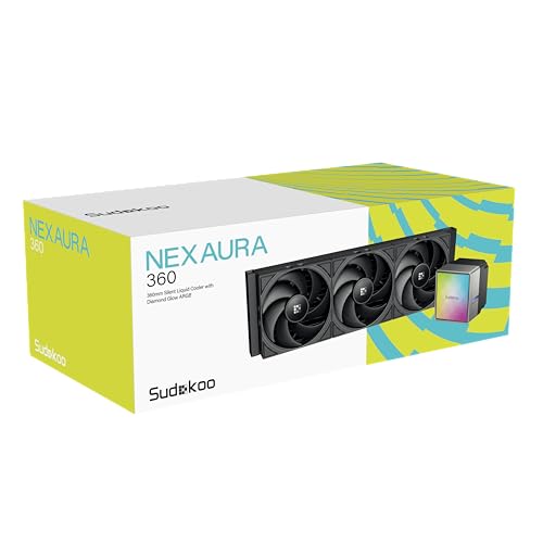 Image of NEXAURA 360 Liquid Cooler, 360mm, PWM Pump, 2500-3600RPM, Diamond Glow ARGB Pump Head, Fluid Dynamic Bearing Fans, Black