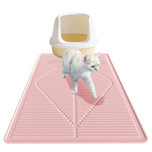 Image of Mofason Silicone Cat Litter Mat XXL - Pink Extra Large Cat Litter Box mat | Waterproof & washable 38 inchx25 inch kitty cat litter mat for floor, extra large litter trapping; cat litter catcher mat easy clean
