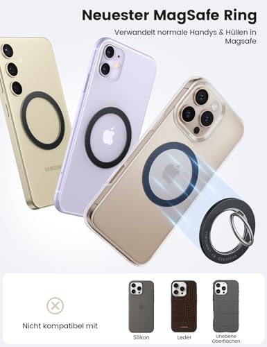 Lamicall 4 Stück für MagSafe Ring Aufkleber Metallring - [Stabil & Ultradünn] Selbstklebender Magnetring für Handyhülle, Metall Magnet Ring für iPhone 17 16 15, MagSafe-Zubehör (Nicht Magnetisch) 3