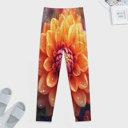 Orange Dahlia Floral Plants Men's Pajamas Pants Lightweight Sleep Lounge Pant Pjs Bottoms Casual Sleepwear4