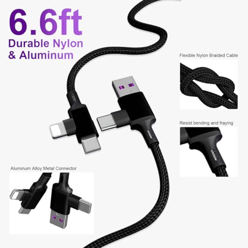 Image of Verilux 4-in-1 Type C Cable 6.6Ft /2M, PD 66W Type C Cable Fast Charging with 480Mbps Data Speed, Nylon Braid USB-A & USB-C to Lighting & USB-C for iPhone17 /16 /15, Galaxy S26 /S25 /S24