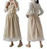 TALIBSA Pinafore Apron Dress，Japanese Cotton Linen Cross Back Apron for Women with Pockets，Pinafor