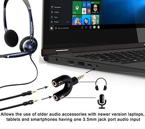 Image of FENTICO Headset Splitter Headphone Microphone Adapter, U Shape 3.5mm 4 Pole Male to 2 x 3 Pole Female Y Splitter for Audio Stereo Headphone and MIC for Phones, Computers, MP3, Tablet (Random Colors)